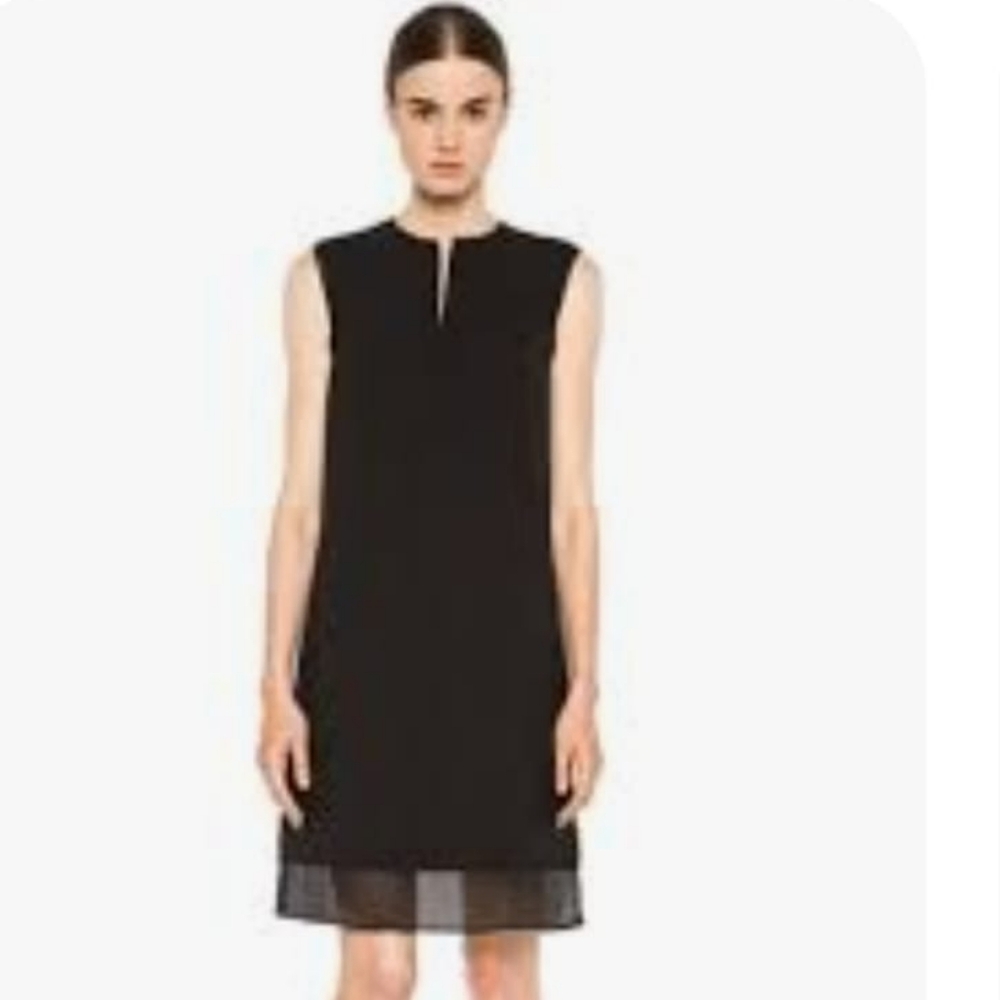 Vince Split Neck Silk Sleeveless in Black with Elasticated Waistline